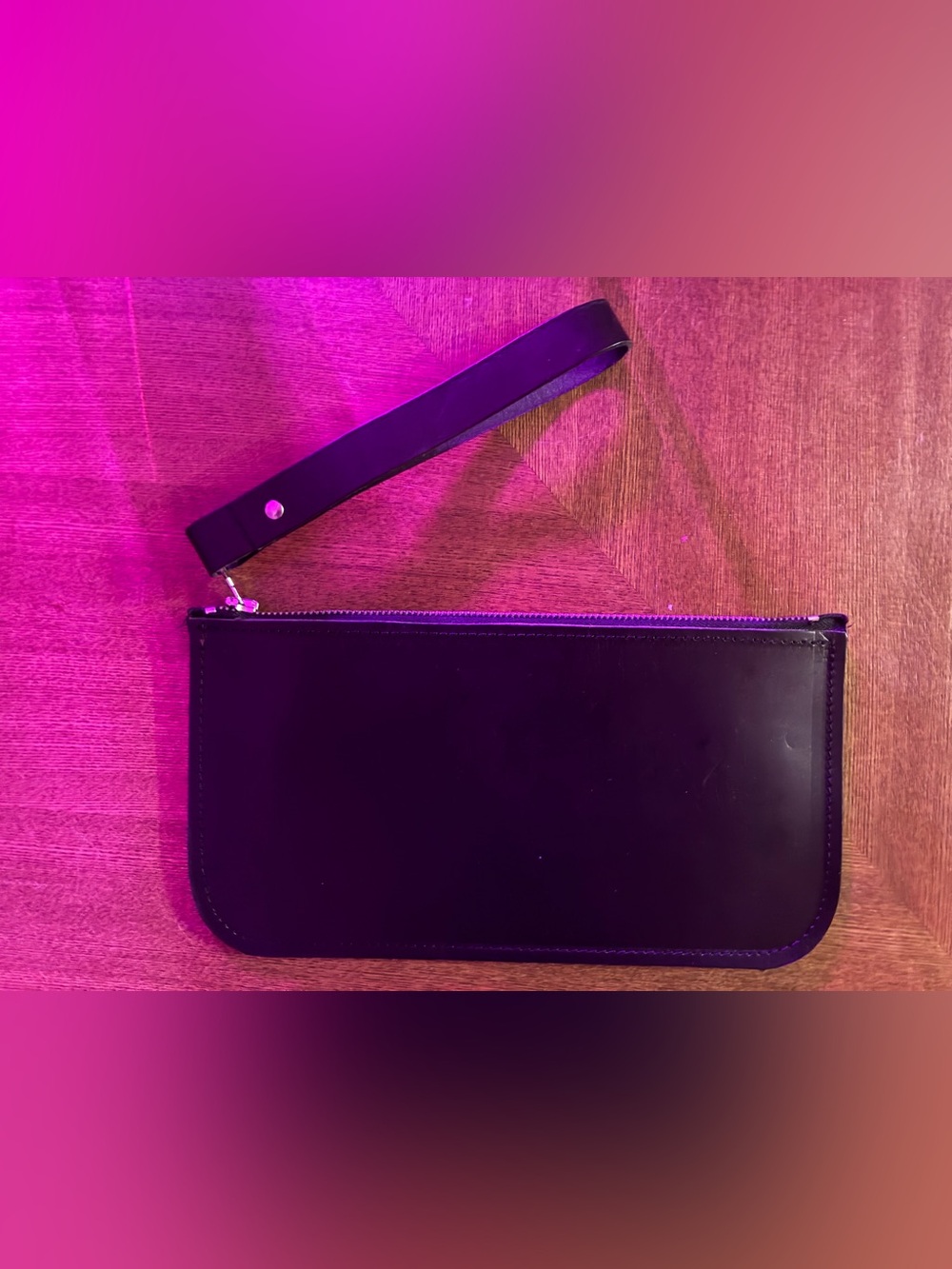 Classic Black Leather Wristlet Clutch - Minimal Everyday Carry